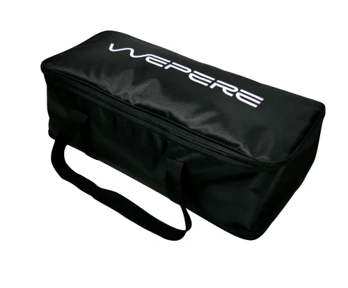 Borsa nera da trasporto rettangolare con logo Wepere per contenere il kit di pressoterapia VIGGO.