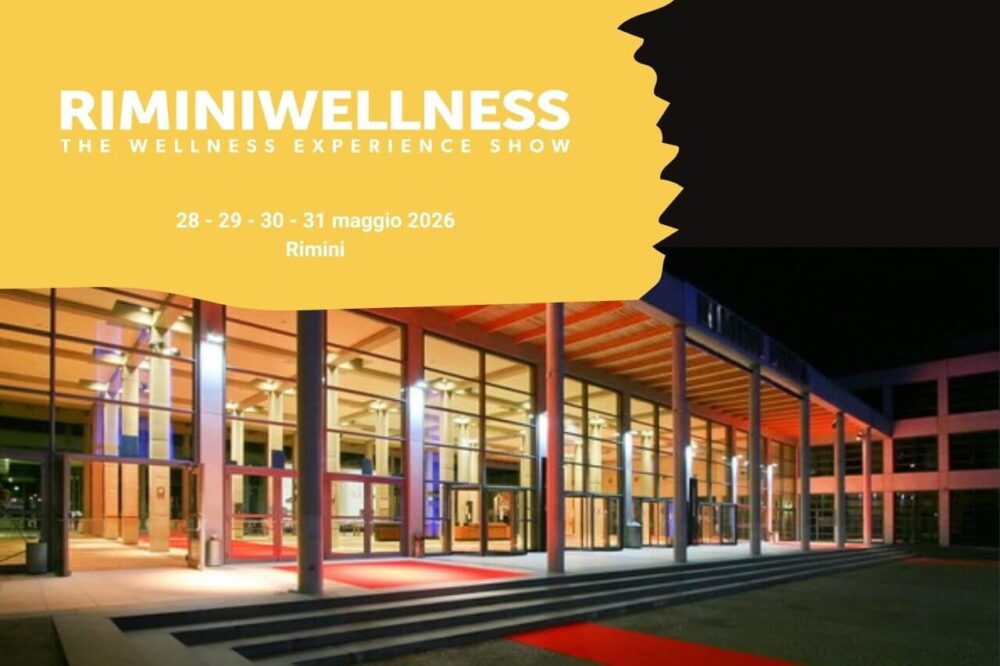 Stand e ingresso di Rimini Wellness 2026, l'evento dedicato a fitness e sport dove Wepere presenta la tecnologia di recupero VIGGO, LOB+OSTEOMAT, RESTART